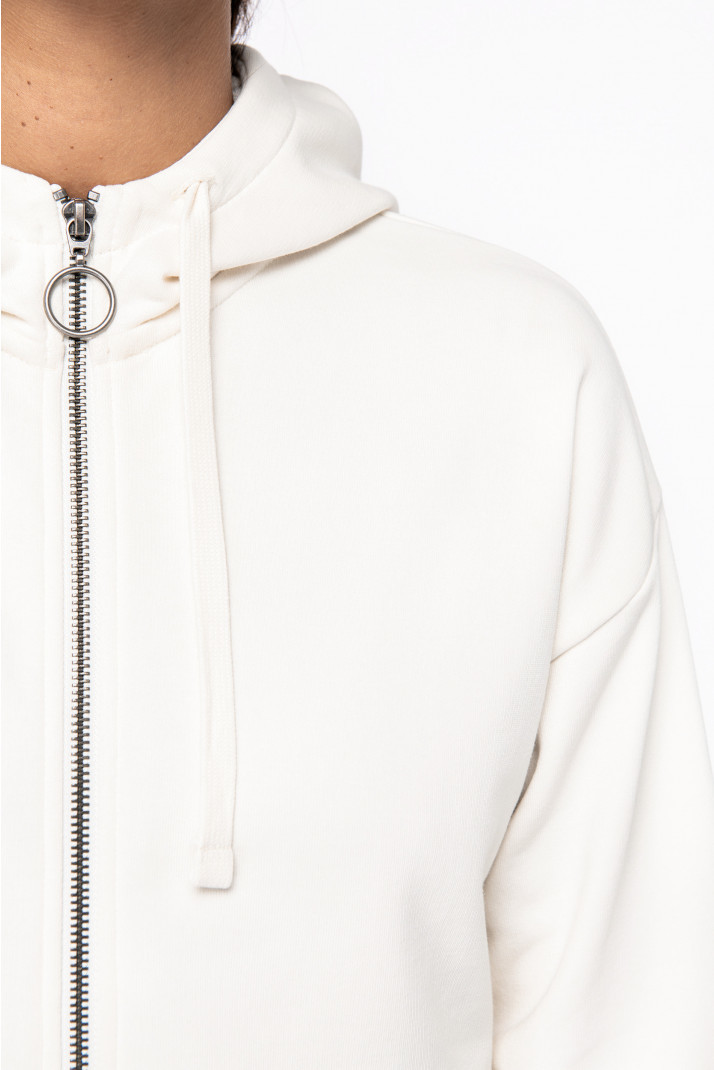 Zoom sur le zip d’un sweat-shirt les couronnes